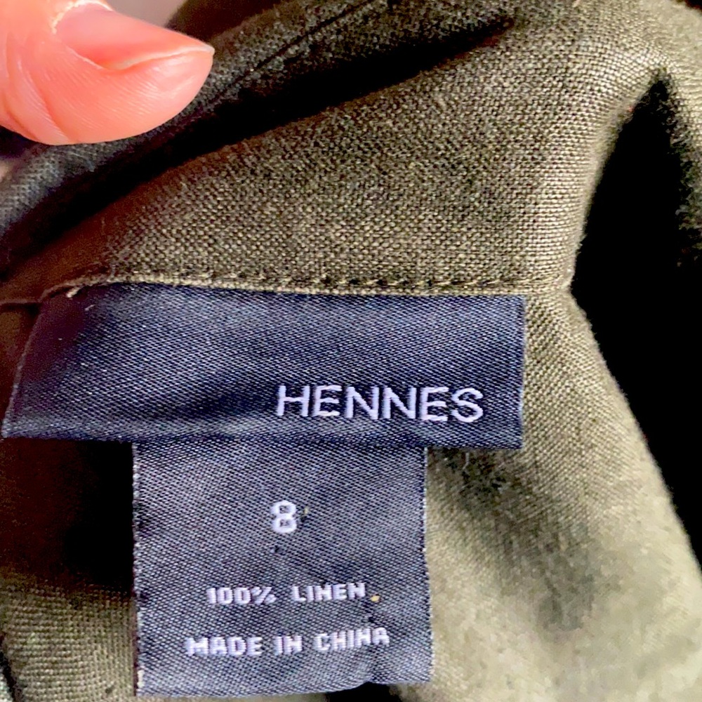 Linen military green dress
